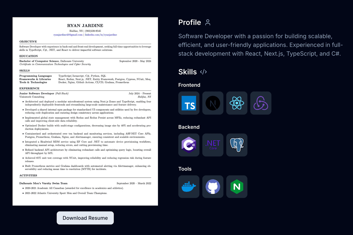 Screenshot of portfolio website